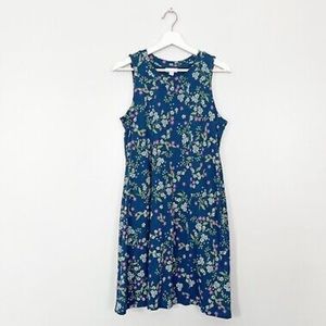 J Jill Small Dress Blue Floral Flowy Sleeveless Summer Dress with Pockets